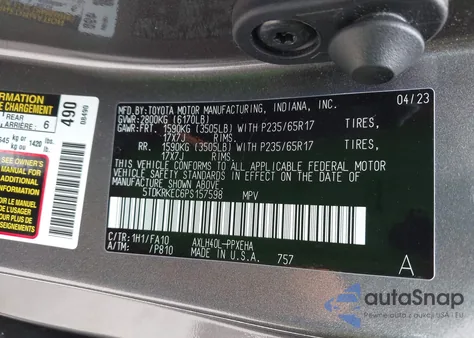 2023 Toyota Sienna Le из США, поврежденный, VIN 5TDKRKEC6PS157598